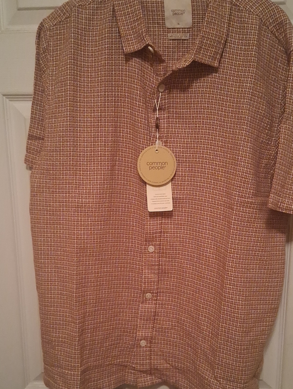 Common People Men's Short-Sleeve Button-Up Shirt in Brown Plaid Xl